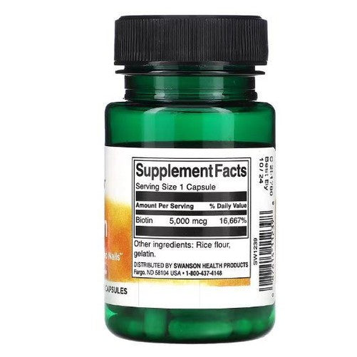 Swanson Biotin (Vitamin B7) – 5000 mcg | 30 Capsules