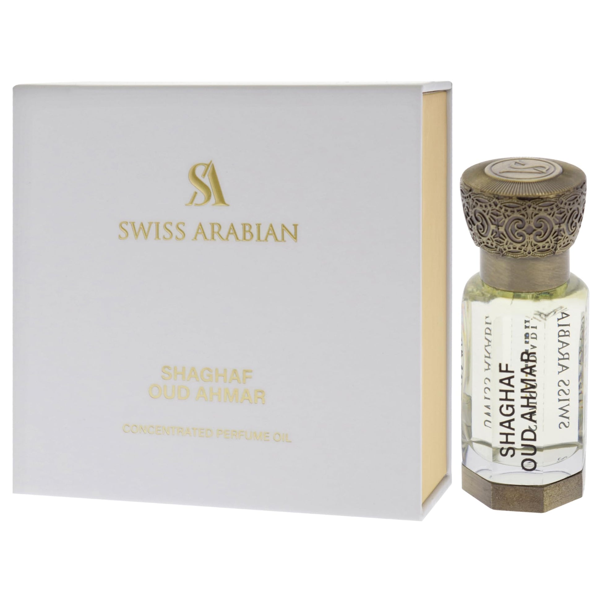 Swiss Arabian Shaghaf Oud Ahmar - Luxurious Concentrated Perfume Oil - Long Lasting Artisan Perfume with Notes of Iris, Amber, and Vanilla - 0.4 oz - Medaid International