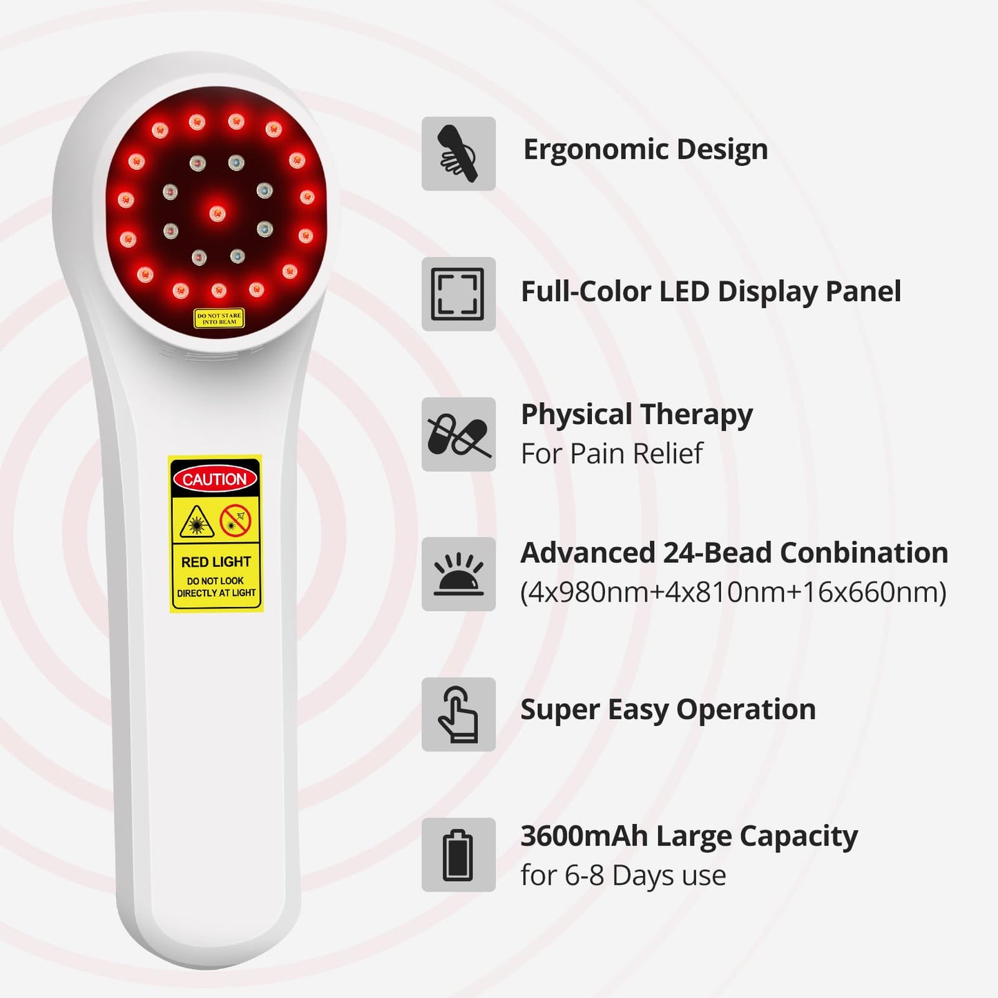 Toponechoice Red Light Therapy Device, 4x980nm+4x810nm+16x660nm, Near Infrared Light Therapy for Humans Body Pet Dogs Horses, Light Therapy Machine for Body Joint Back Knee Muscle Relax Pain Relief - Medaid International