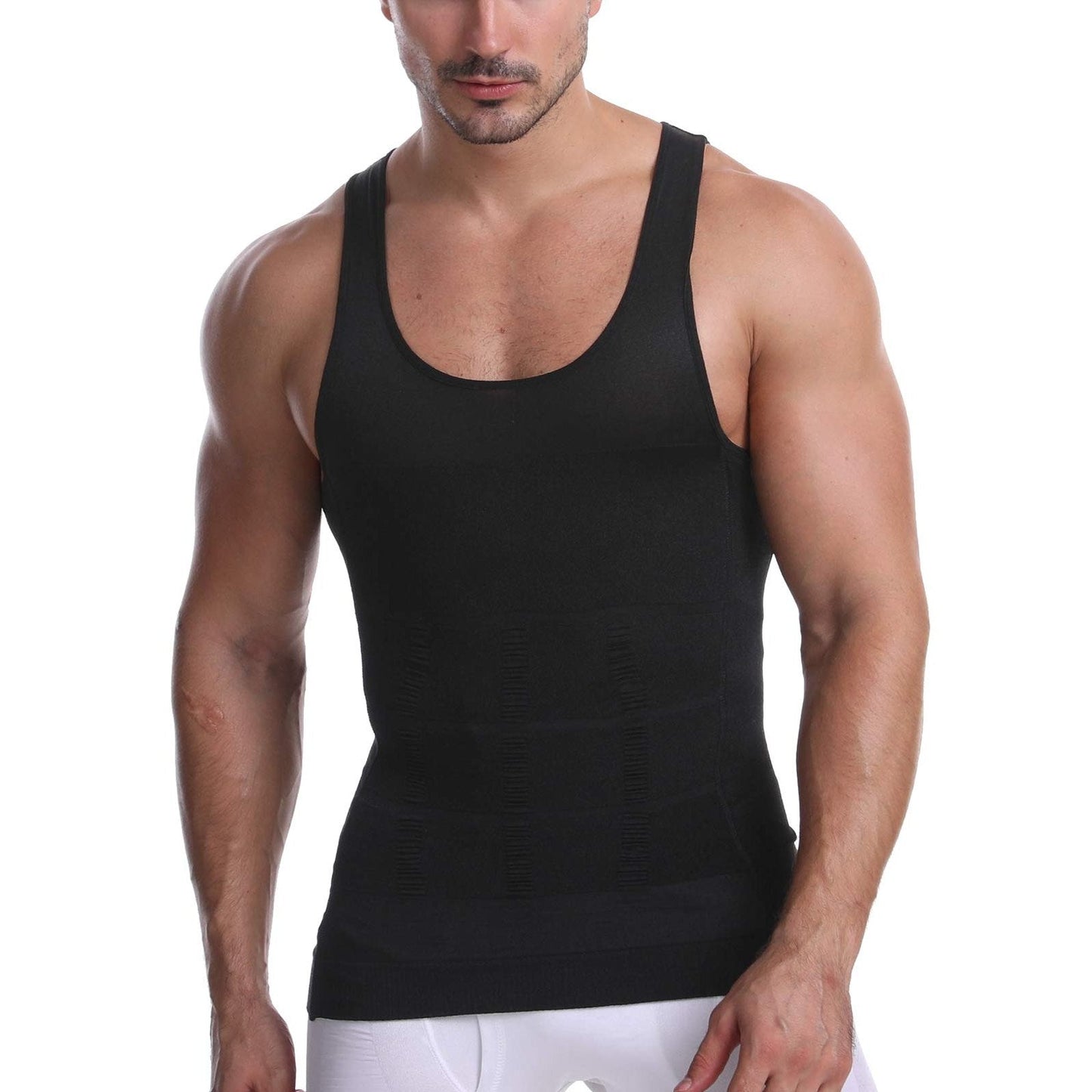 Cacosa Men's Body Shaper Slimming Shirt Tummy Vest Thermal Compression Muscle Tank Top Base Layer Slim Shapewear (Black, M) - Medaid International