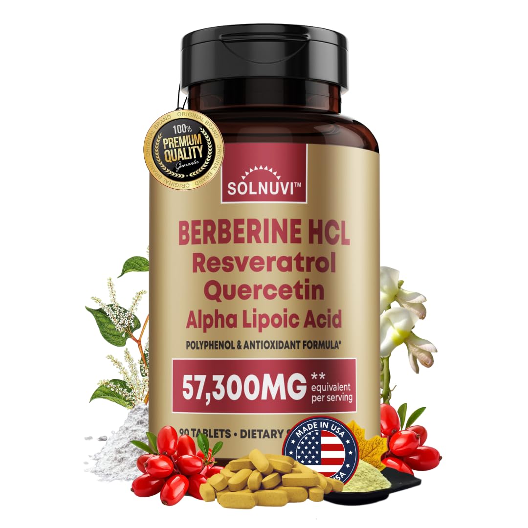 Premium Berberine Supplement with Resveratrol Quercetin Alpha Lipoic Acid - 50:1 Berberine HCl Complex Potent Antioxidants, Polyphenols, Vitality Boost - 90 Vegan Tablets, Non-GMO, Gluten-Free - Medaid International