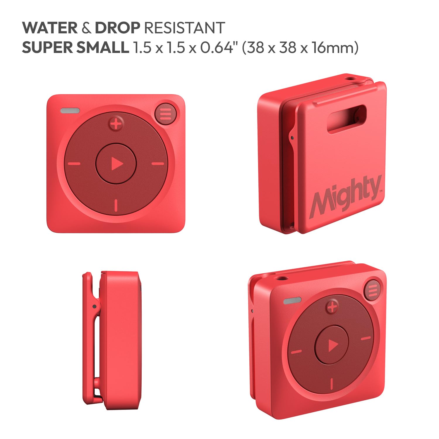 Mighty 3 Spotify & Amazon Music Player (2026 Edition) – Portable, Screen-Free, Works Offline – Compatible with Bluetooth & Wired Headphones – Stores 1,000+ Songs – No Phone Required (Red) - Medaid International