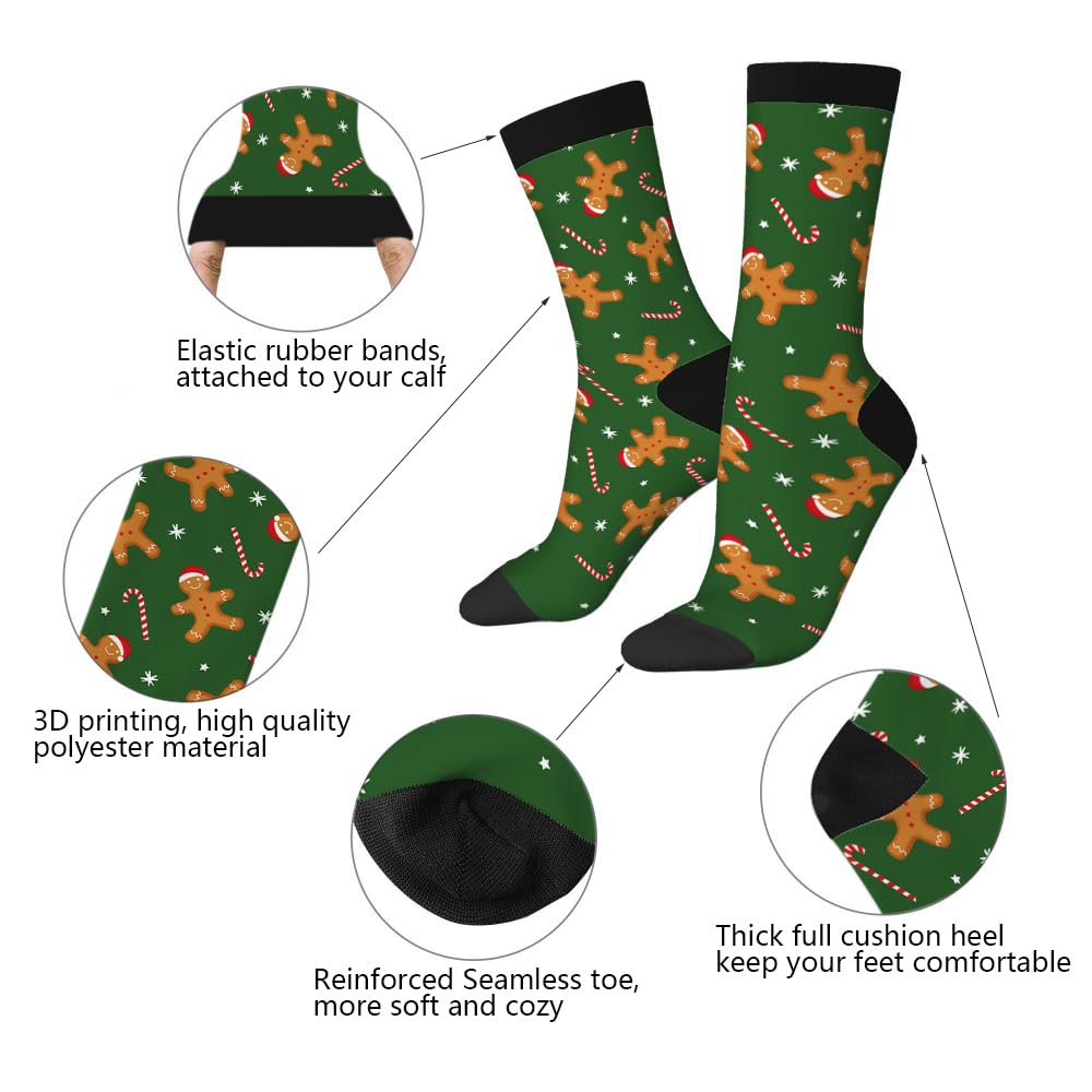 AOYEGO Xmas Candy Funny Socks Christmas Gingerbread Man Snowflake Star Green Novelty Casual Crew Socks Contrast Color Design For Women Men Gift - Medaid International