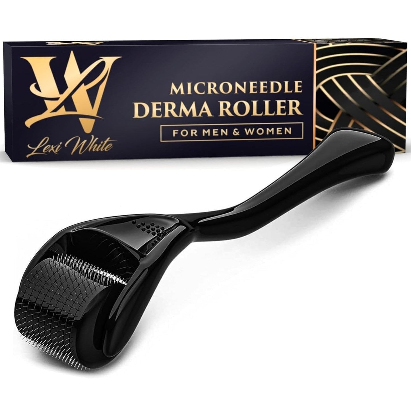 Derma Roller for Skin, Hair & Beard – Women and Men Titanium Microneedling Roller for Face & Scalp, Safe & Easy to Use - Glossy Black - Medaid International