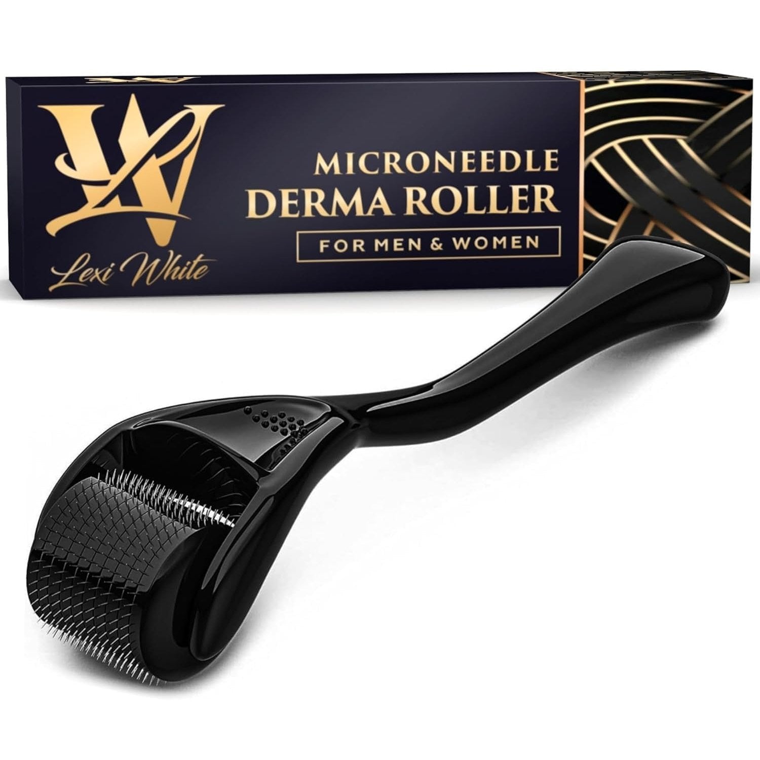 Derma Roller for Skin, Hair & Beard – Women and Men Titanium Microneedling Roller for Face & Scalp, Safe & Easy to Use - Glossy Black - Medaid International