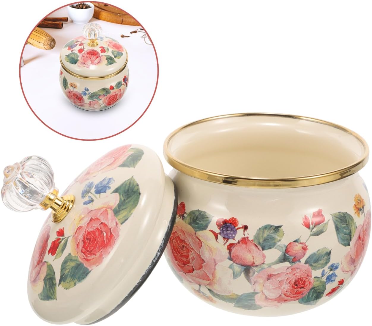 Ciieeo Vintage Floral Cookie Jar with Lid