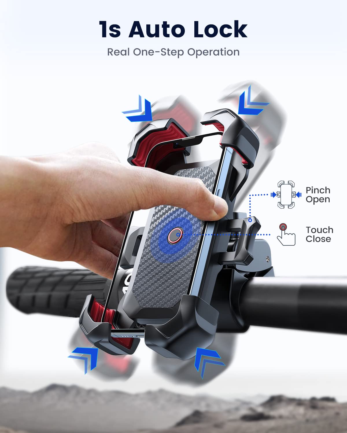 JOYROOM Motorcycle Phone Mount, [1s Auto Lock][100mph Military Anti-Shake] Bike Phone Holder for Bicycle, [10s Quick Install] Handlebar Phone Mount, Compatible with iPhone, Samsung, All Cell Phone - Medaid International