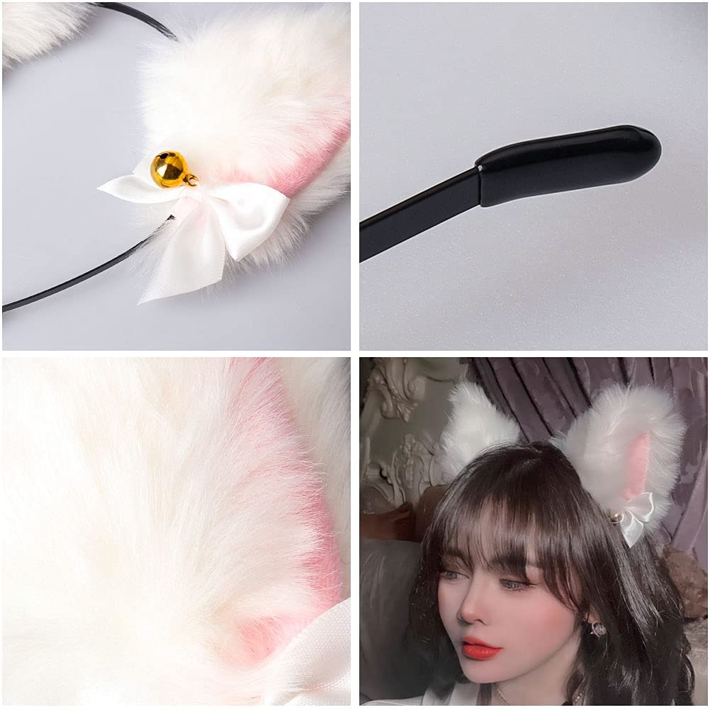Terrifi Cat Ears Hair Band, Cute Fox Faux Fur Ear Cosplay Hairband With Bells Clip Hoop Accessories For Halloween Costume Party 2 Pcs