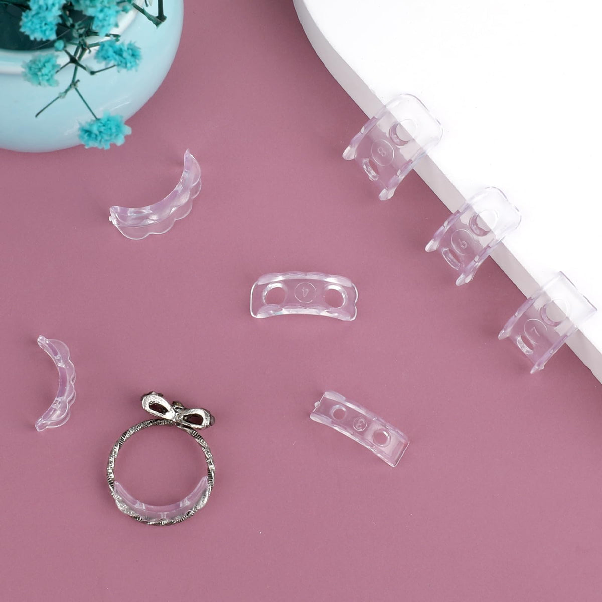 TERRIFI Invisible Ring Size Adjuster for Loose Rings, 8 Pcs Plastic Ring Sizers, Flexible Ring Guards with Hole, Anti-Slip Ring Adjusters for Women and Men, 8 Sizes