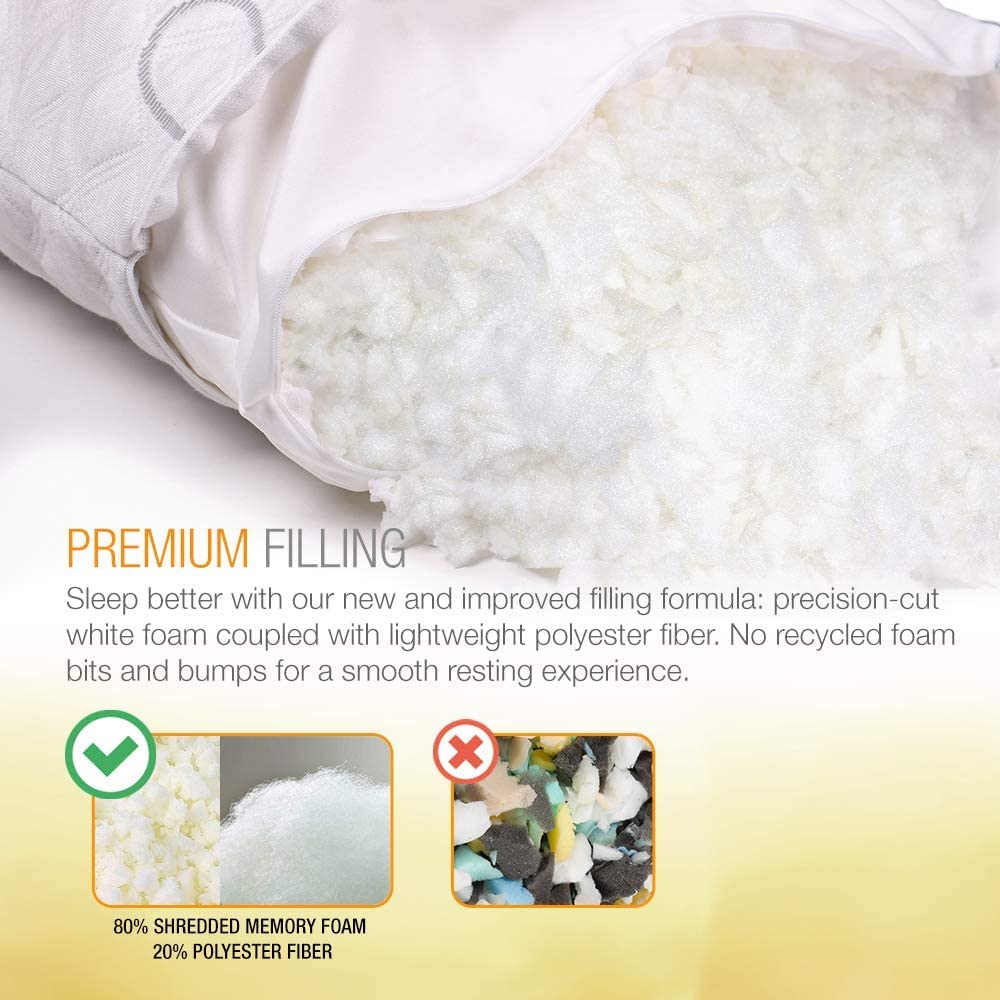 WonderSleep Premium Adjustable Loft [Queen Size 2-Pack] - Shredded Memory Foam Pillow for Home & Hotel Collection + Washable Removable Cooling Bamboo Derived Rayon Cover - 2 Pack Queen - Medaid International