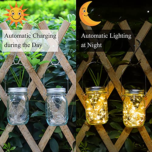 Vindany - Pack of 4 Solar Mason Jar Lights, 30 LEDs, Weatherproof Outdoor Decor