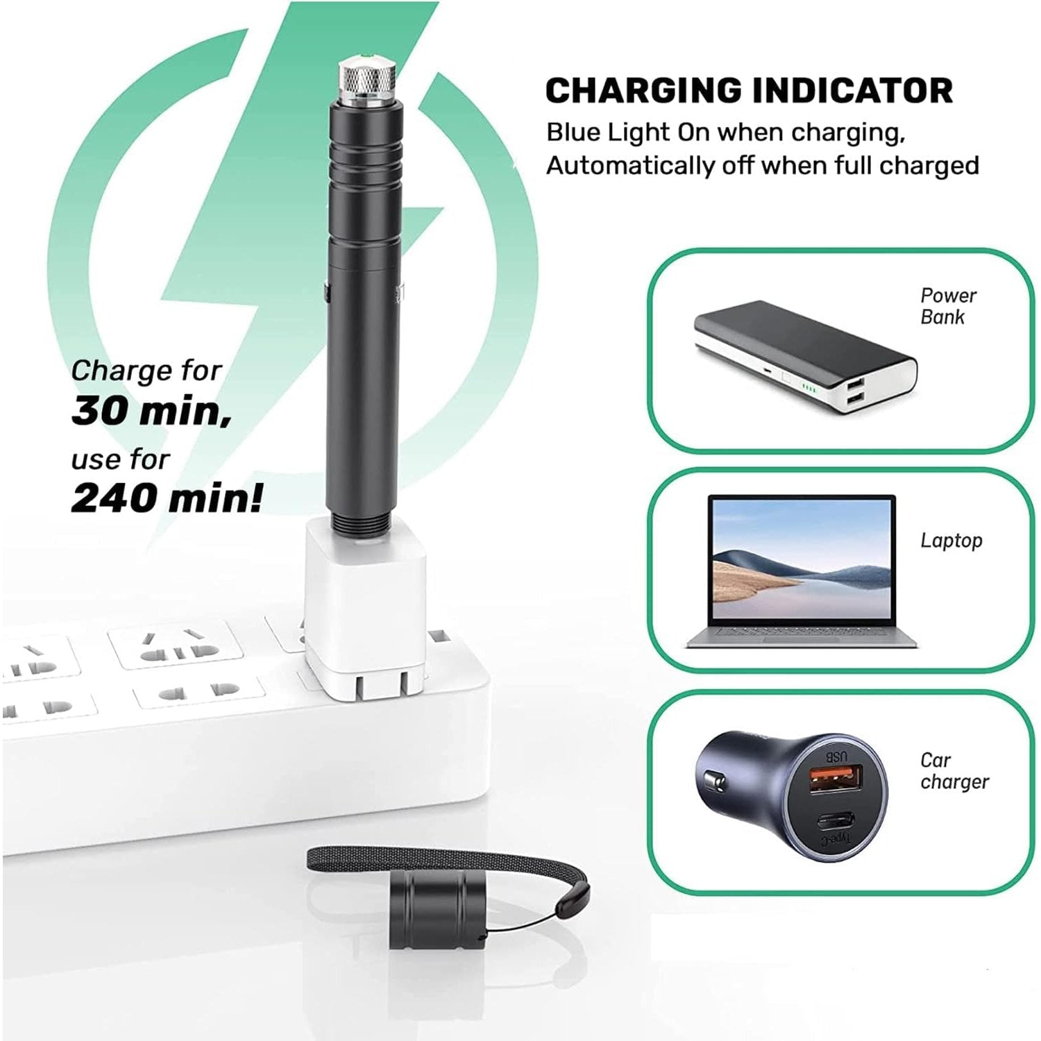 IVVTRYI Long Range High Power Tactical Green Beam Flashlight Laser Pointer rechargeableUSB Laser Pointer Cat Toys with Star Cap Adjustable Focus for Teaching Outdoor Hunting - Medaid International