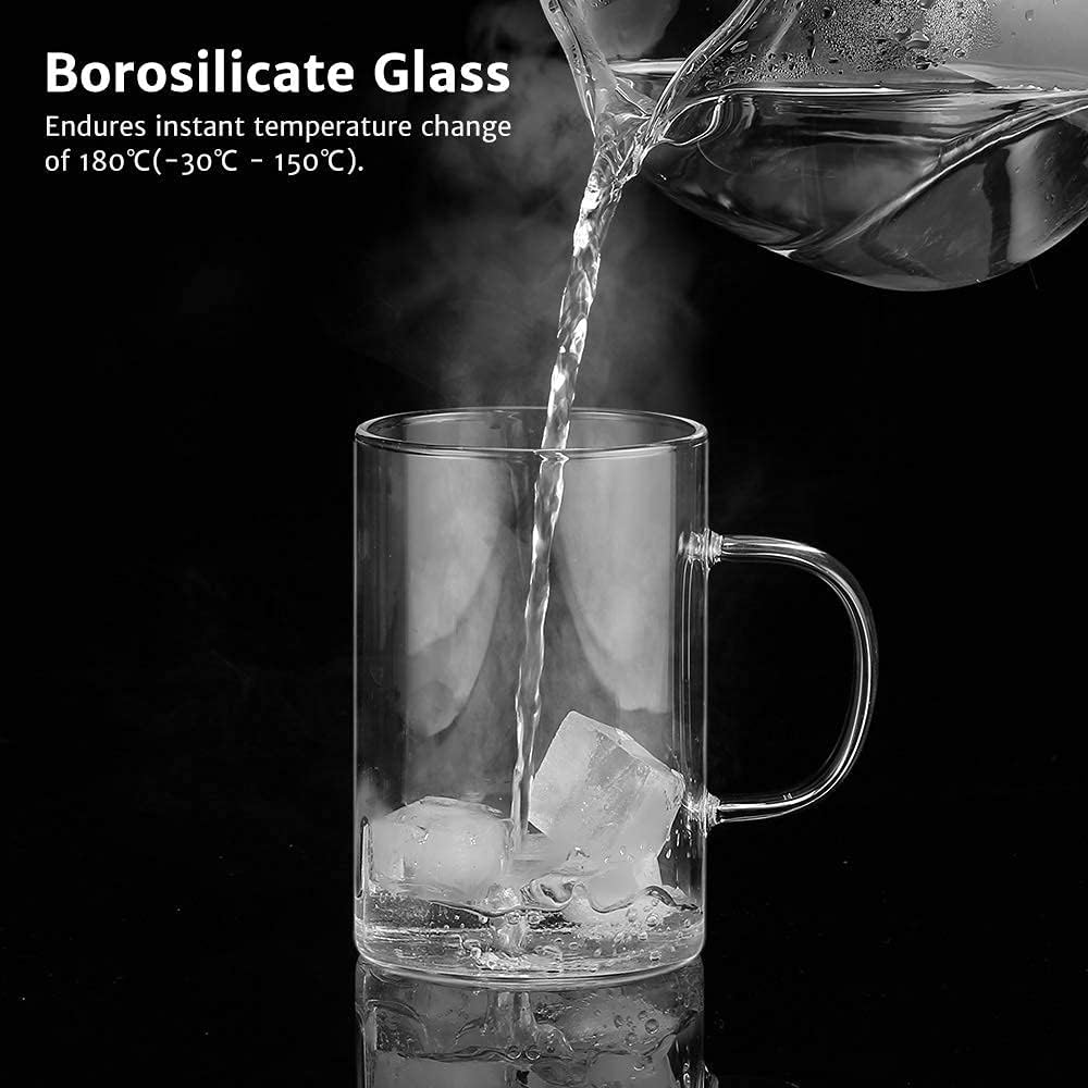 KASTWAVE 16.9oz Borosilicate Glass Tea Mug - Loose Leaf Tea Cup with Stainless Steel Infuser & Lid, Heat Resistant Glass Teacup (430 ml-Use Capacity)