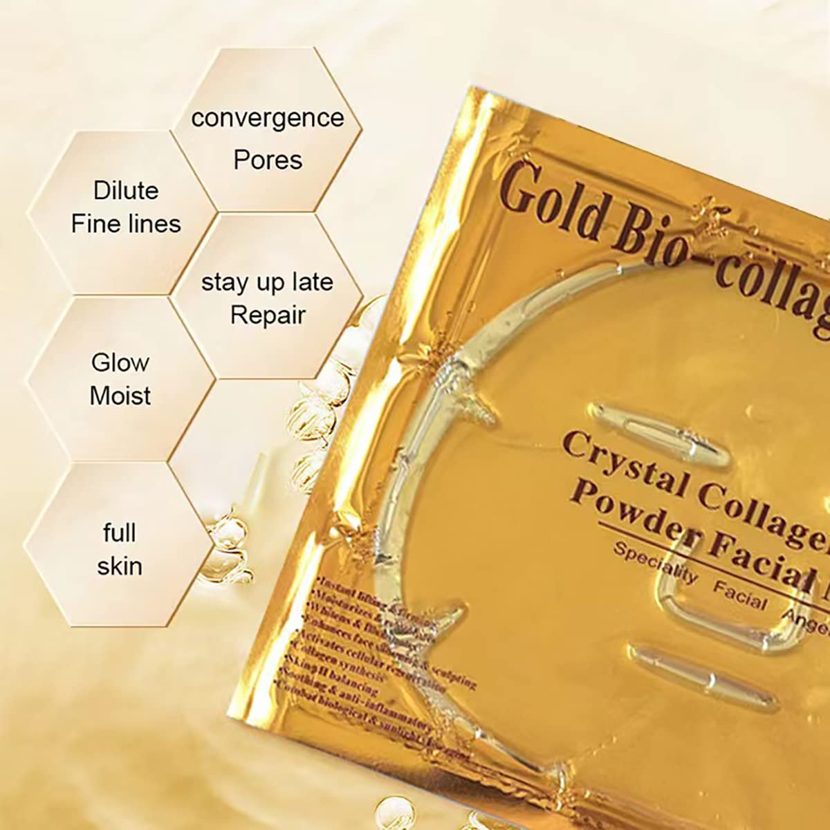 ObiPosay Collagen Facial Masks (10-Pc) - Vegan Gold Facial Mask - Anti Aging,Puffiness, Moisturizing, Deep Tissue Rejuvenation and Hydrates Skin - Medaid International
