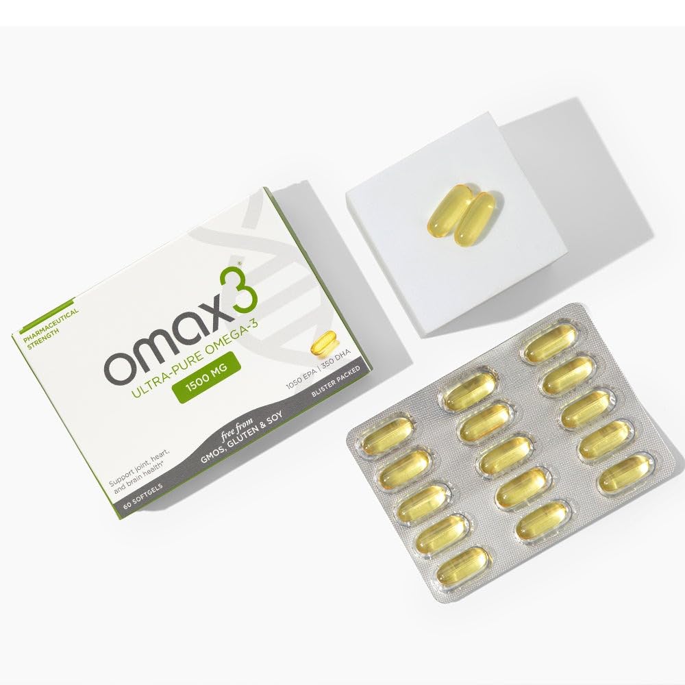 Omax3 Natural Omega 3 Fish Oil Pills 1500 MG EPA DHA - Omega3 Fatty Acid Supplements Muscle & Joint- Gluten Free, Wild Caught, Non GMO, 30-Day Supply Blister Packed (1 Box) - Medaid International