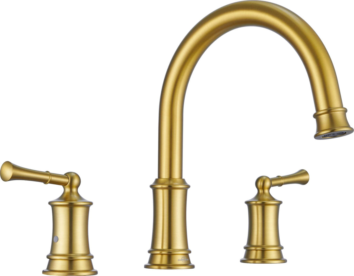 Bathtub Faucet, Deck Mount Antique Tub Faucet 2 Lever Handles, Widespread 3 Holes Brass Rough-in Tub Faucet, 360° Swivel Spout, High Flow Faucet for Bathroom, Chrome(B2307-CP)