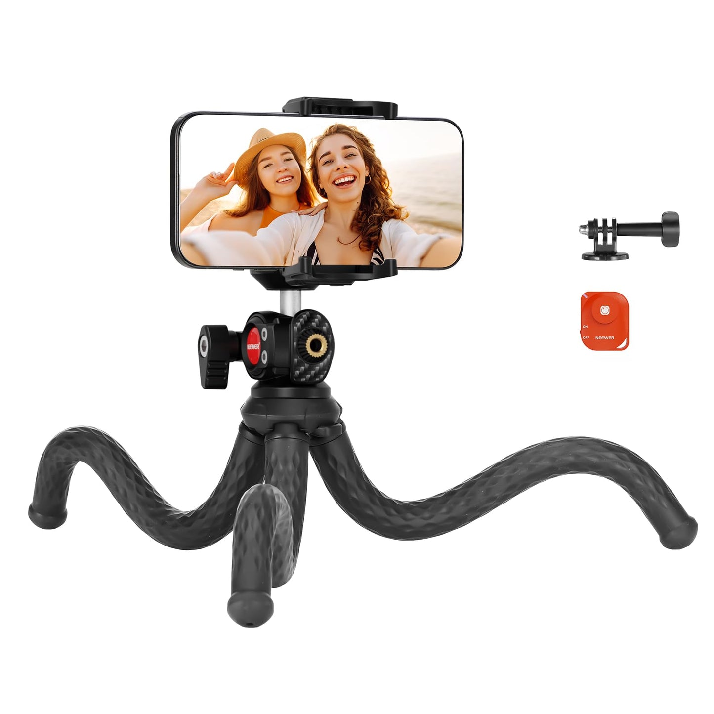 NEEWER Camera Tripod with Remote, Mini Flexible Vlog Phone Tripod Stand with Action Camera Mount Adapter, Hidden Phone Holder & Cold Shoe Compatible with iPhone Hero13 12 11 10 9, Max Load 4.4lb, TP34 - Medaid International