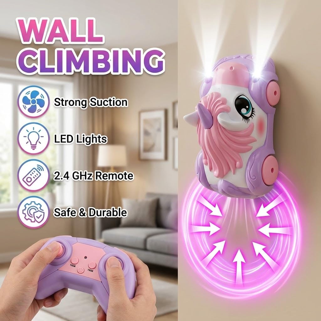 Unicorn Wall Climbing Remote Control Car, Unicorn Toy RC Stunt Cars 360° Rotating 2.4GHz Remote Control Robot Wall Toys for Birthday Gift for 3 4 5 6 7 8 9 Years Old Girls