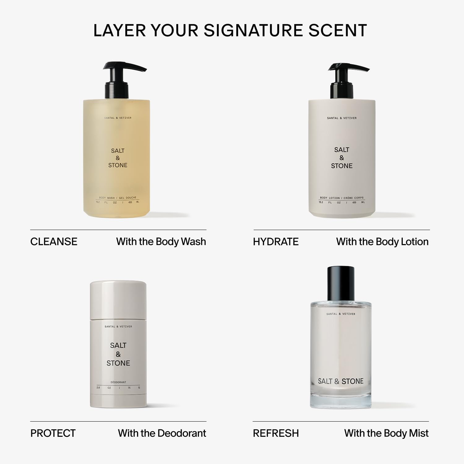 Salt & Stone Body Mist, Santal & Vetiver Scent, Skincare Infused Hair & Body Spray for Women and Men, Hydrating Fragrance with Glycerin and Red Algae, Vegan, Cruelty Free, 3.4 fl oz - Medaid International
