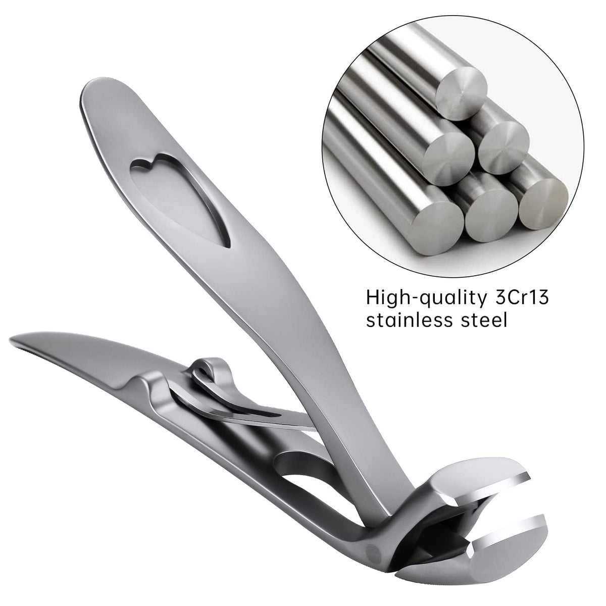 TERRIFI Stainless Steel Nail Clippers, Ultra-Wide Jaw Opening Toenail Clipper for Thick Nails, Cutter for Ingrown Manicure Set with File Metal Boxed, Pedicure Kit for Men Women Seniors (Gray)