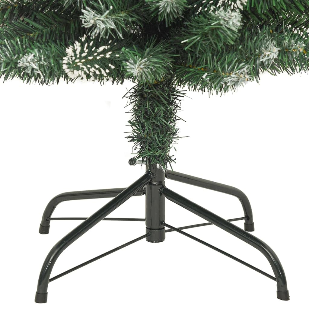 vidaXL 5 ft Artificial Slim Christmas Tree with White Snow Decoration and Steel Stand – Green PVC Holiday Decoration with 10 Cones and 266 Pointed Tips - Medaid International