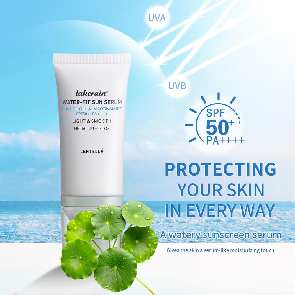 Centella Sunscreen SPF 50 PA++++, Hyalu Cica Water-Fit Sun Serum, Lightweight Sunscreen with Centella Asiatica, Hydrating & Non-Greasy Sun Protection for Sensitive Skin, Reef-Safe & Fast-Absorbing - Medaid International