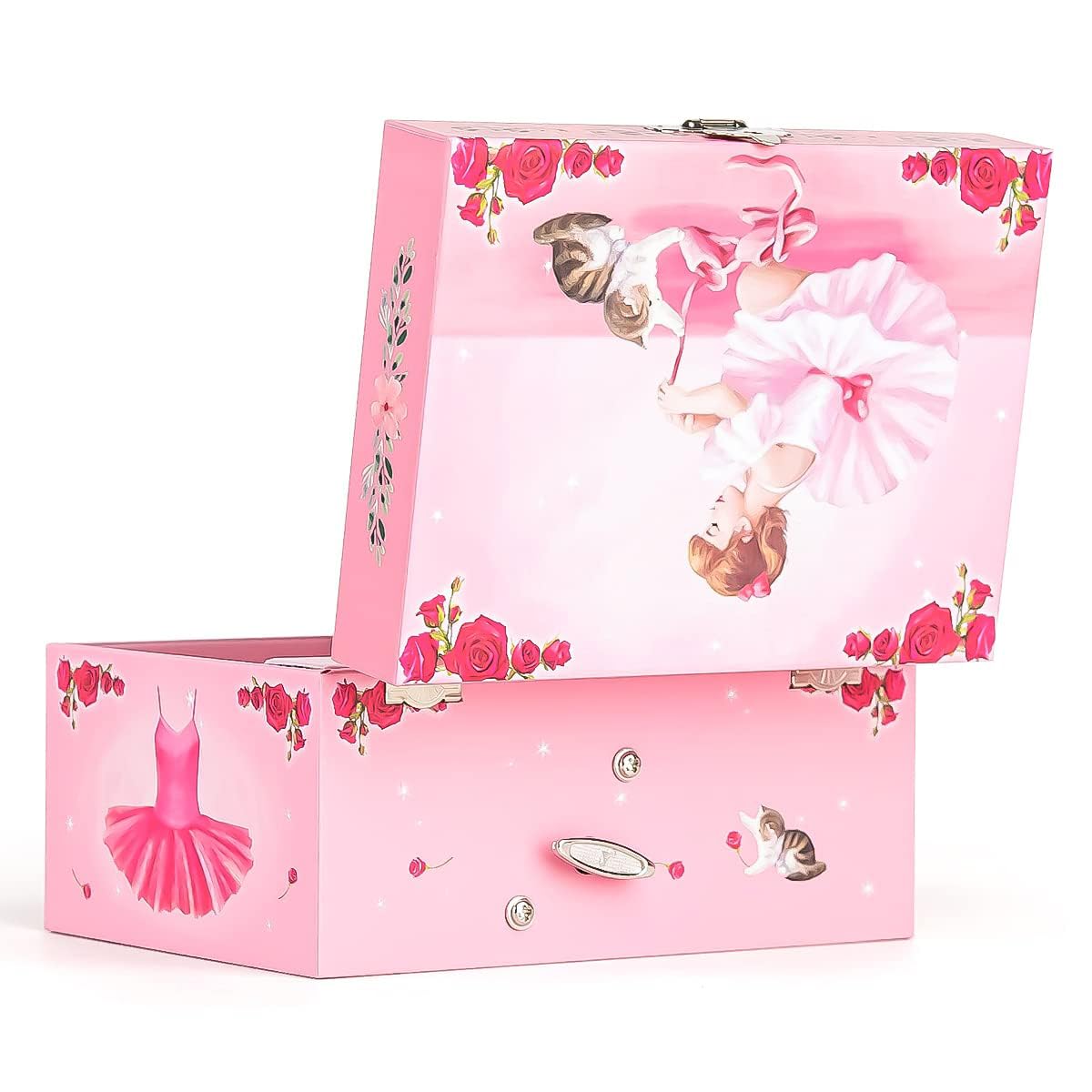 TERRIFI Girl's Musical Jewelry Storage Box, Storage Box with Spinning Ballerina Theme, Music Box for Little Girls Daughter Granddaughter, Birthday Anniversary, Swan Lake Tune (Pink) (Style A)