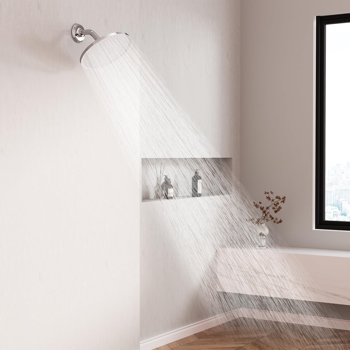JOMOO Rain Shower Head, 9 inch High Pressure Rainfall Showerhead, Ultra-Thin Design Automatic Descaling Rainfall Fixed Shower Head with Silicone Nozzle (228mm, Chrome)