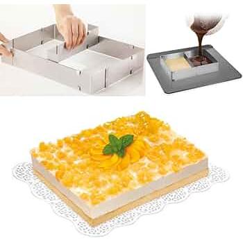 Smart-Planet Cake Mould Baking Frame Rectangular Adjustable Cake Ring Square Individual Stainless Steel for Baking Cake Mould Extendable Baking Mould