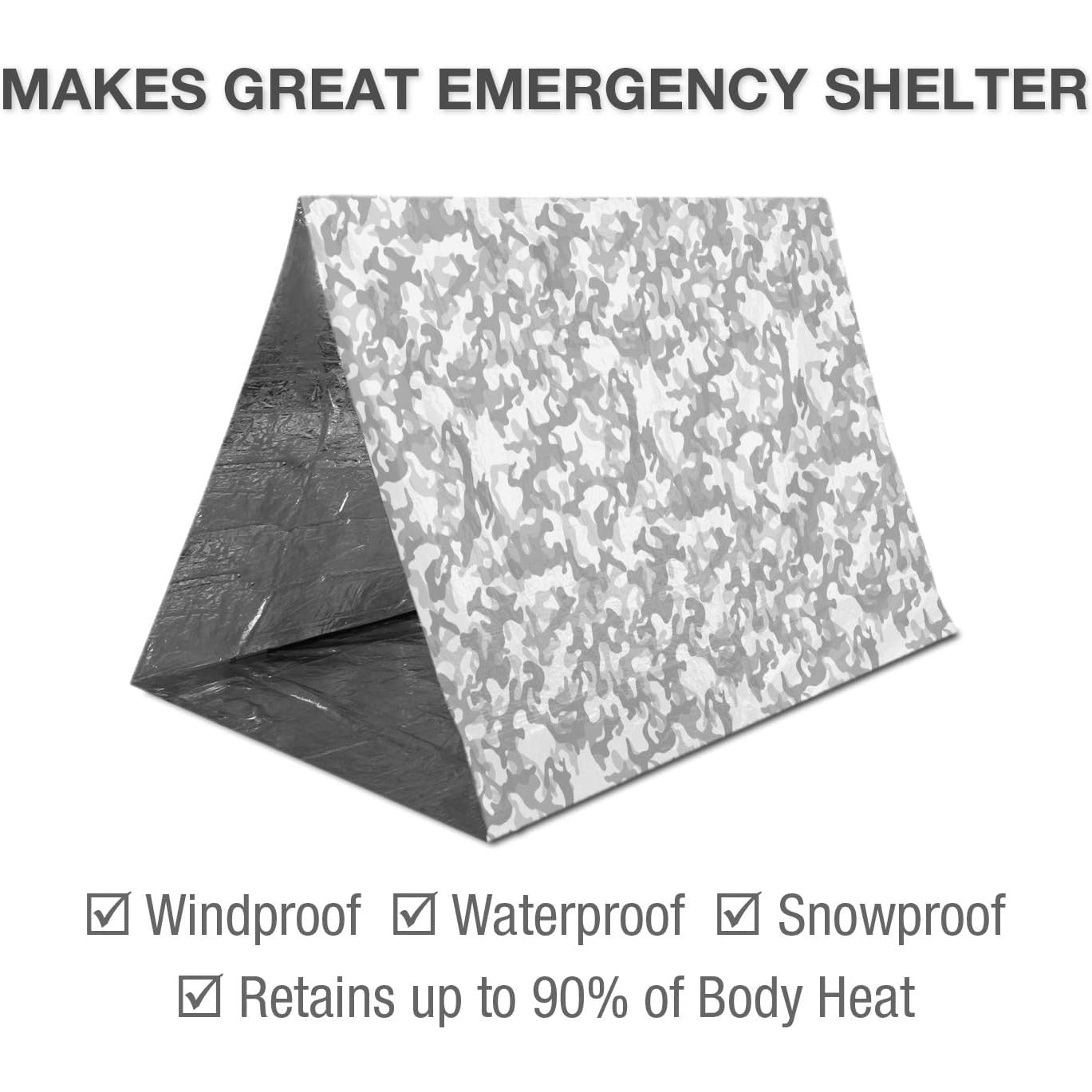Swiss Safe 4 Pack Mylar Emergency Blankets for Survival - Compact & Insulated for Cold Weather - Designed for NASA, Outdoor, Running, Camping, Survival, First Aid Car Kit - Camouflage, 4 Pack