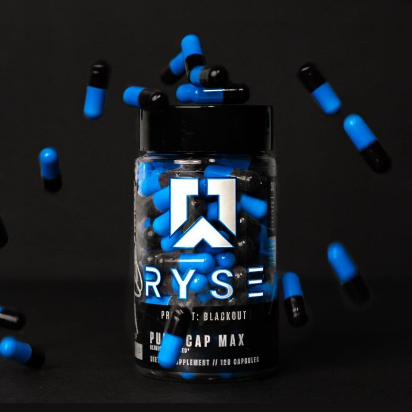 RYSE Project Blackout Pump Cap Max - Pre Workout Nitric Oxide Booster Supplement for Men with Betaine Nitrates & Citrulline Peptides for Maximum Muscle Pumps and Blood Flow - 30 Servings (120 Count) - Medaid International