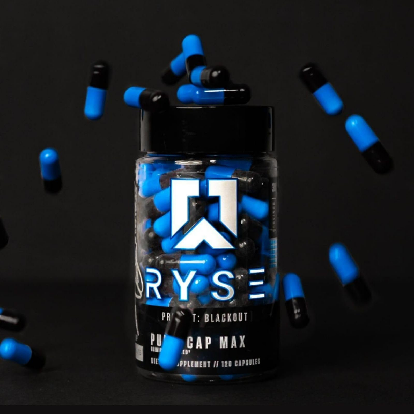 RYSE Project Blackout Pump Cap Max - Pre Workout Nitric Oxide Booster Supplement for Men with Betaine Nitrates & Citrulline Peptides for Maximum Muscle Pumps and Blood Flow - 30 Servings (120 Count) - Medaid International