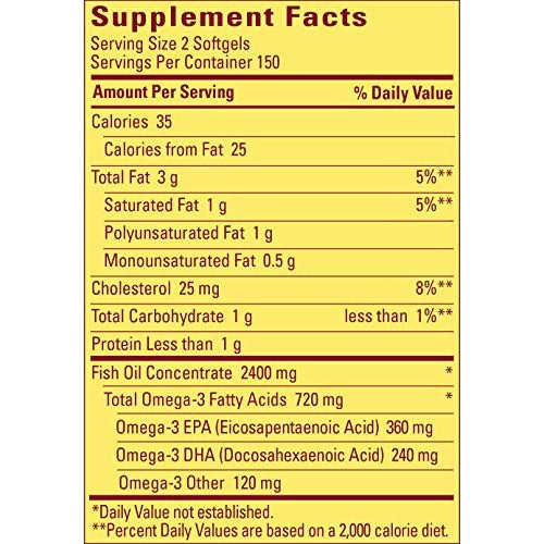Nature Made 1200mg of Fish Oil, 2400 per Serving, 360mg of Omega-3, 300 Softgels, 300 Count (Pack of 1) - Medaid International