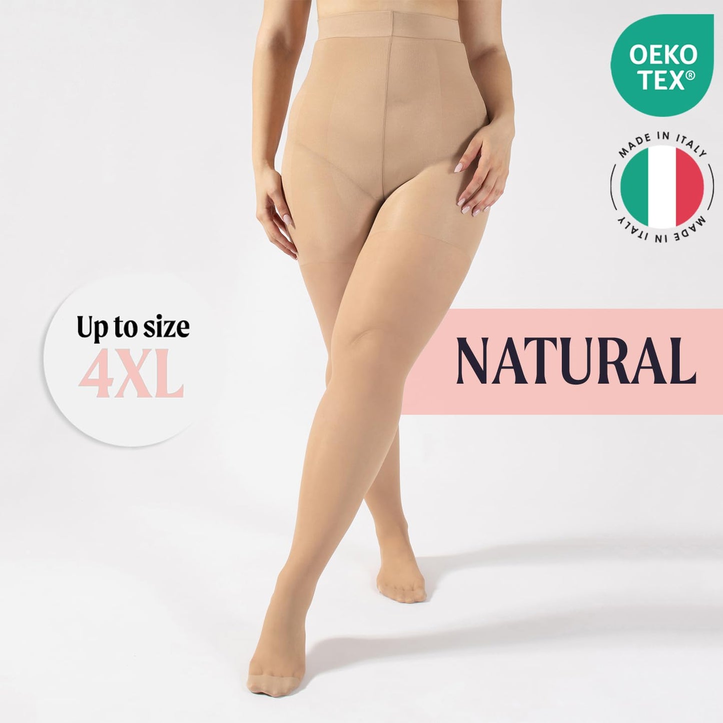 CALZITALY High Waist tights Control Top Shaping Nylons, Shaping Pantyhose, 20 Denier Sheer Shaping Tights for All Day Use (Large, Skin) - Medaid International