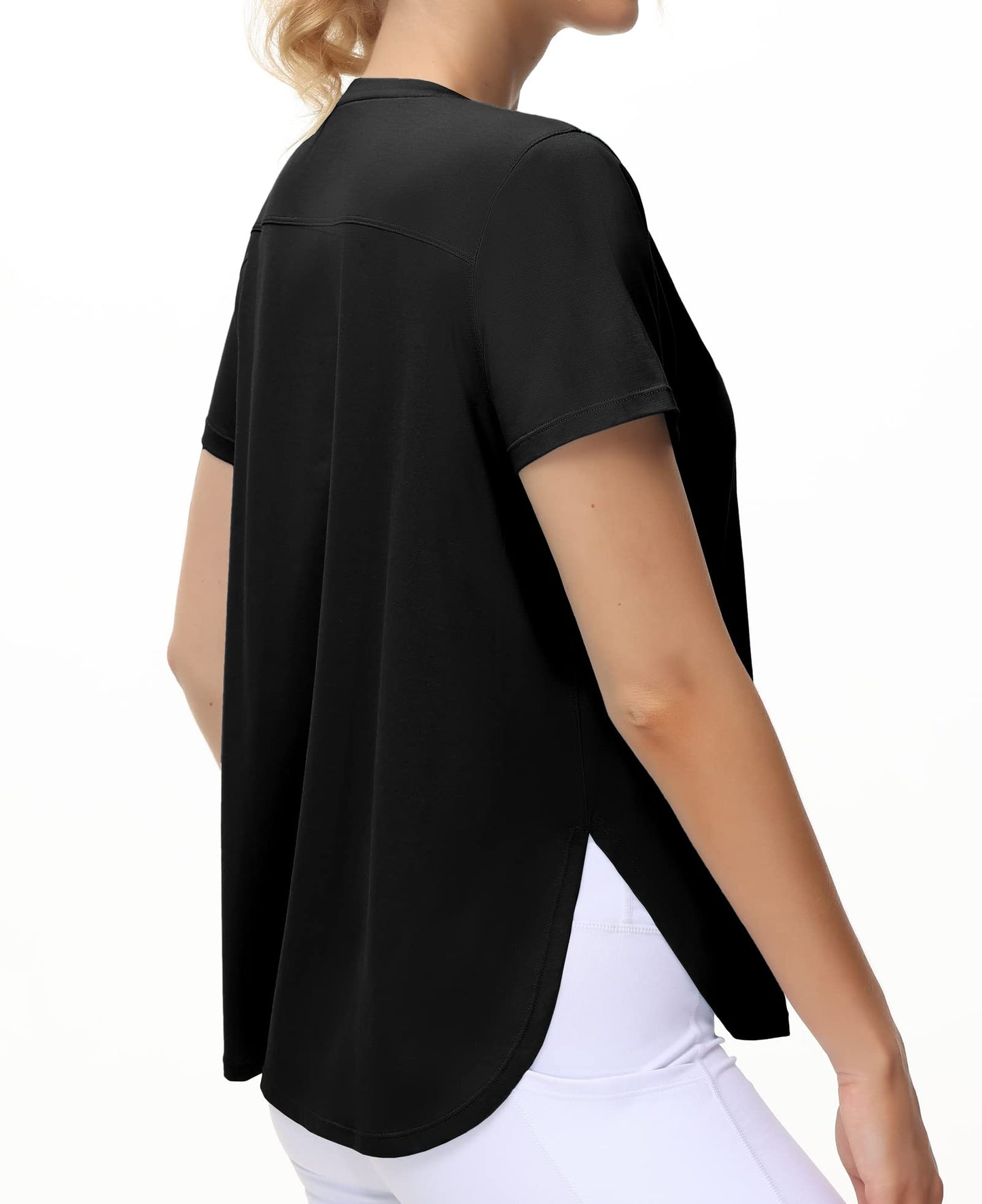 THE GYM PEOPLE Women's Workout T-Shirts Loose Fit Short Sleeve Cotton Running Basic Tee Tops with Split Hem - Medaid International