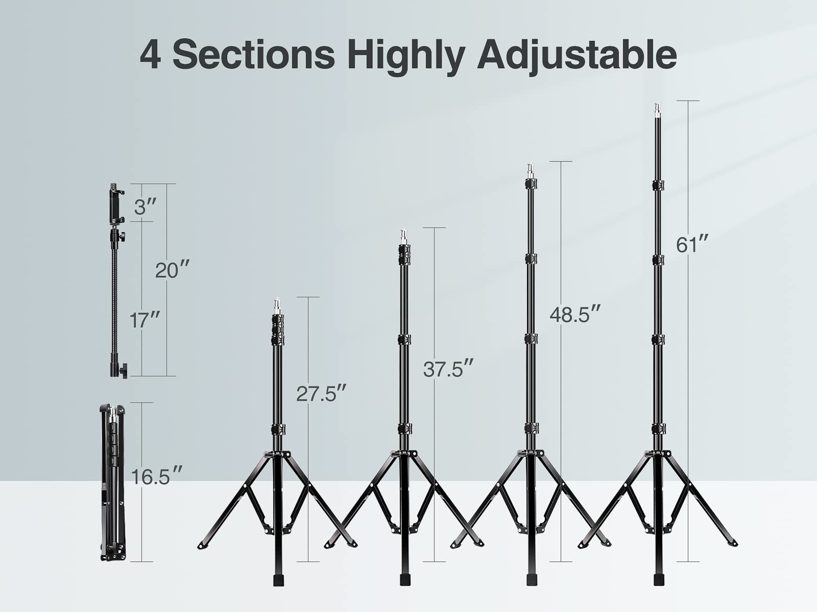 Elitehood 81" Tall Flexible Tripod Stand for iPhone with 17in Adjustable Gooseneck with Remote Compatible with iPhone 13 Pro Max / 13 Pro / 12 Pro Max, Android Phone - Medaid International