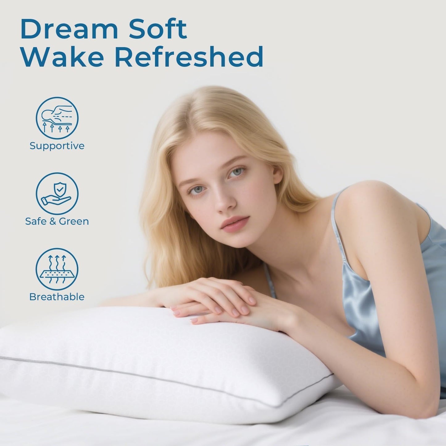 Sasttie Pillows Queen Size Set of 2, Bed Pillows for Side, Back, and Stomach Sleepers - Oeko-Tex Certified Down Alternative Plump Filling - Hotel Quality and Machine Washable, 2 Pack - Medaid International