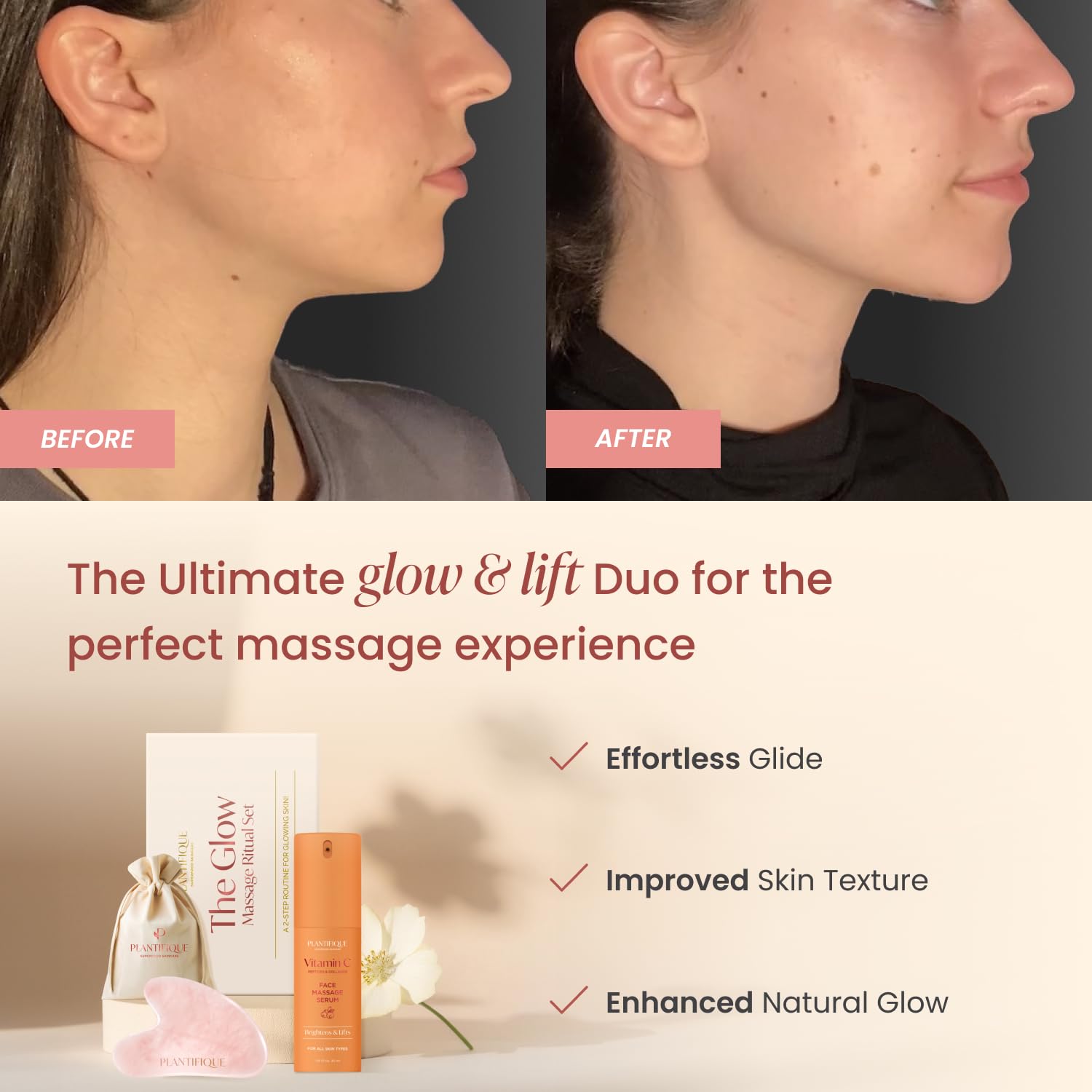 PLANTIFIQUE Massage Ritual Set: Premium Certified Jade Gua Sha + Jojoba Oil & AHA Serum Skin Care Set, Birthday Gifts for Women, Teens, Mom, Brides - Medaid International