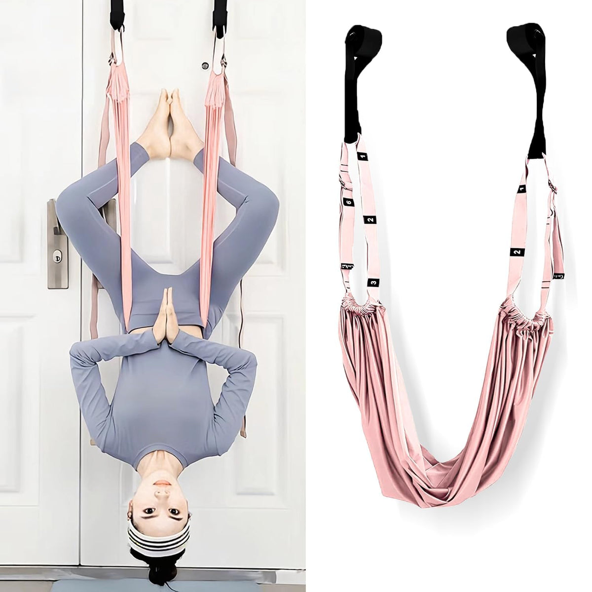 KASTWAVE Leg Stretcher Strap with Door Anchor, Yoga Stretching Rope for Backbend Training, Flexibility Equipment for Fitness Gymnastics Dance and Aerial Ballet, Pink