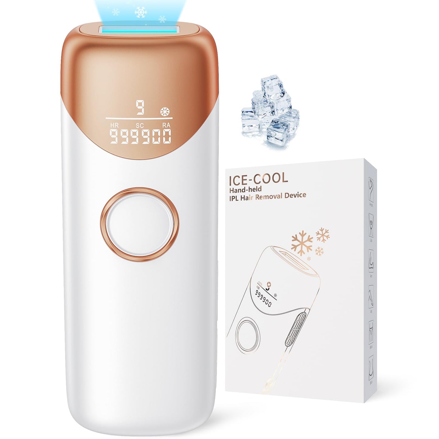 Laser Hair Removal Ubroo IPL Hair Removal Device with 5℃ Ice Cooling, 3 In 1 Painless Hair Removal For Women Men Permanent Face Body Beauty Care (Gold) - Medaid International