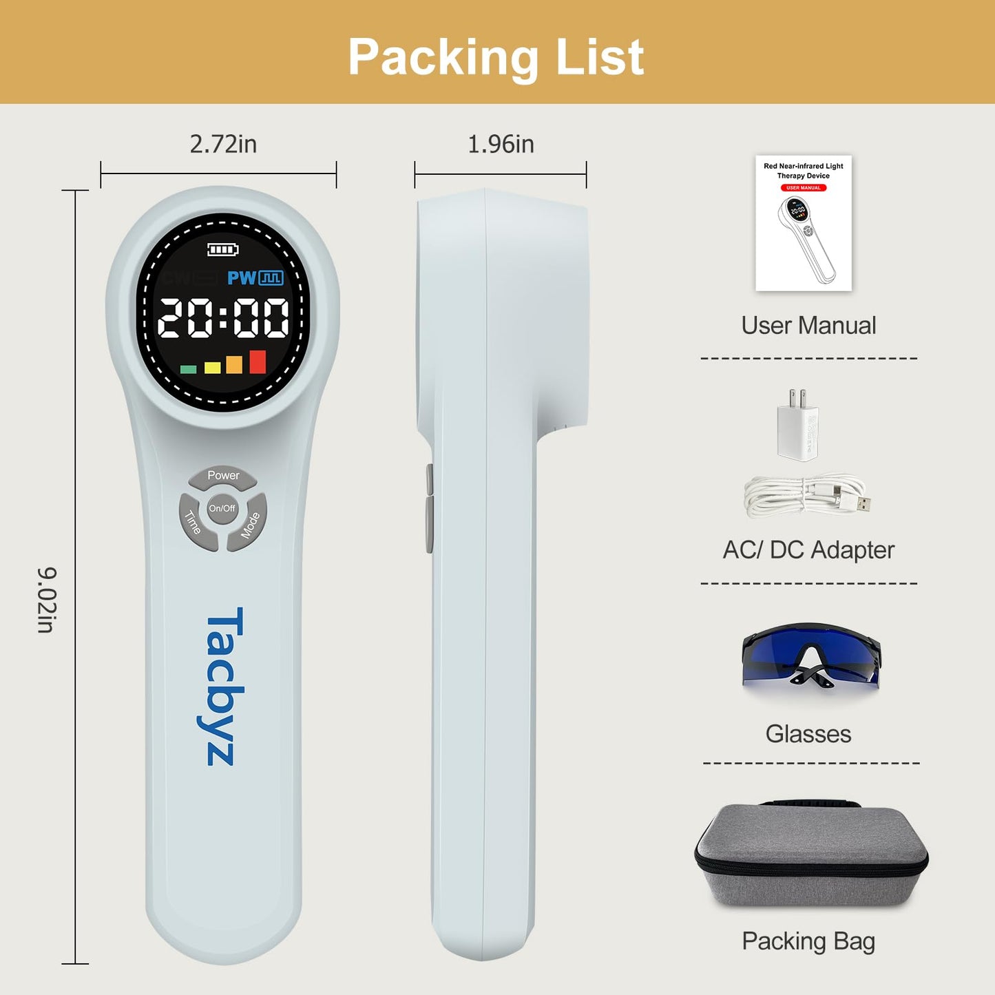 Tacbyz Cold Laser Therapy Device for Dogs, 16x660nm+4x810nm+4x980nm, Handheld Red Light Therapy for Joint&Muscles Pain Relief, Pet Laser Therapy for Dogs Cats Horse, Helps Inflammation, Wound Healing - Medaid International