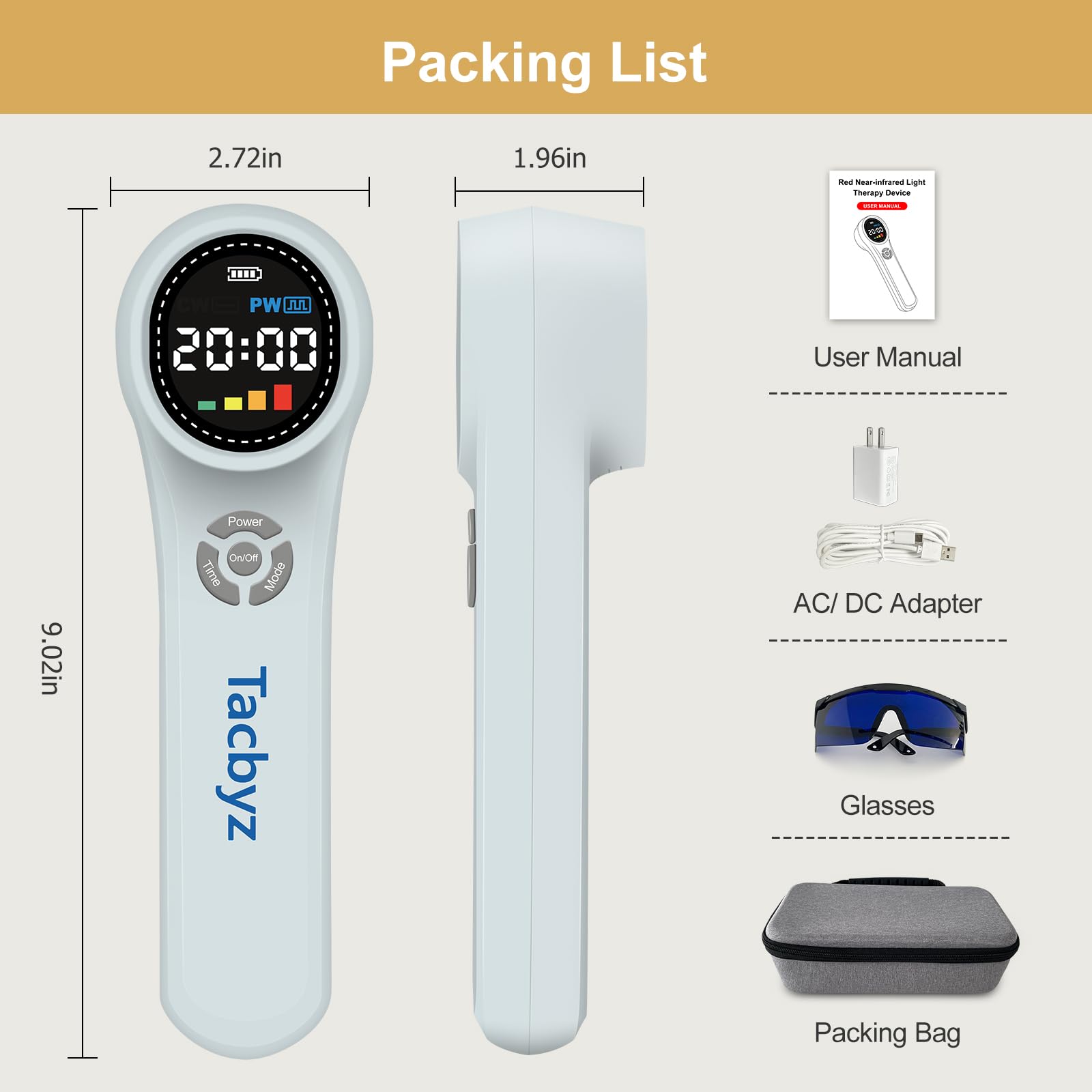 Tacbyz Cold Laser Therapy Device for Dogs, 16x660nm+4x810nm+4x980nm, Handheld Red Light Therapy for Joint&Muscles Pain Relief, Pet Laser Therapy for Dogs Cats Horse, Helps Inflammation, Wound Healing - Medaid International