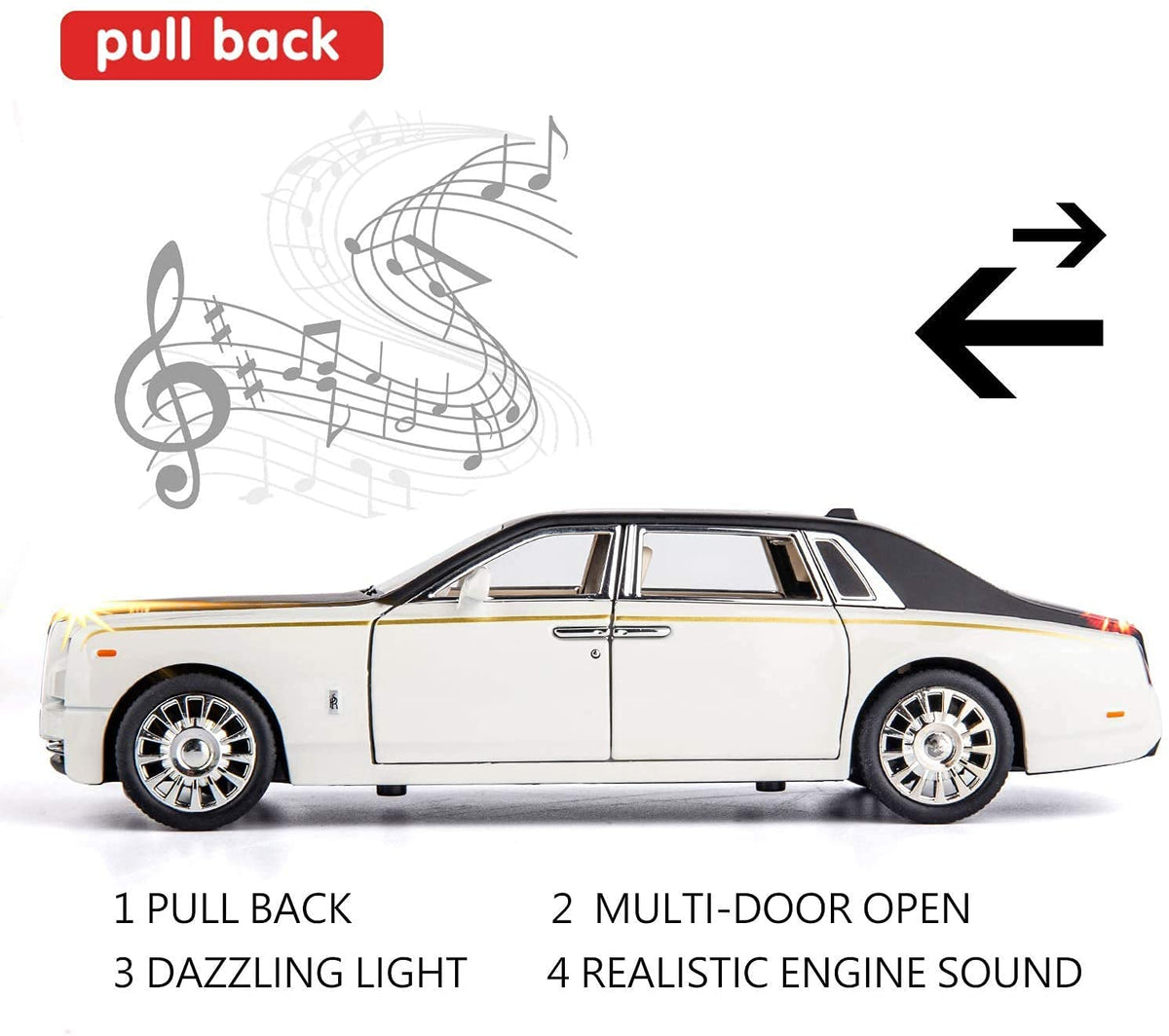 Amerteer Alloy Rolls Royce Model Car 1:32 Car Model For Rolls-Royce Phantom Car Model Diecast Toy Cars With Sound & Light & 6 Open Doors For Kids Boy Girl Collect Gift SUV Model Car (White with Black)