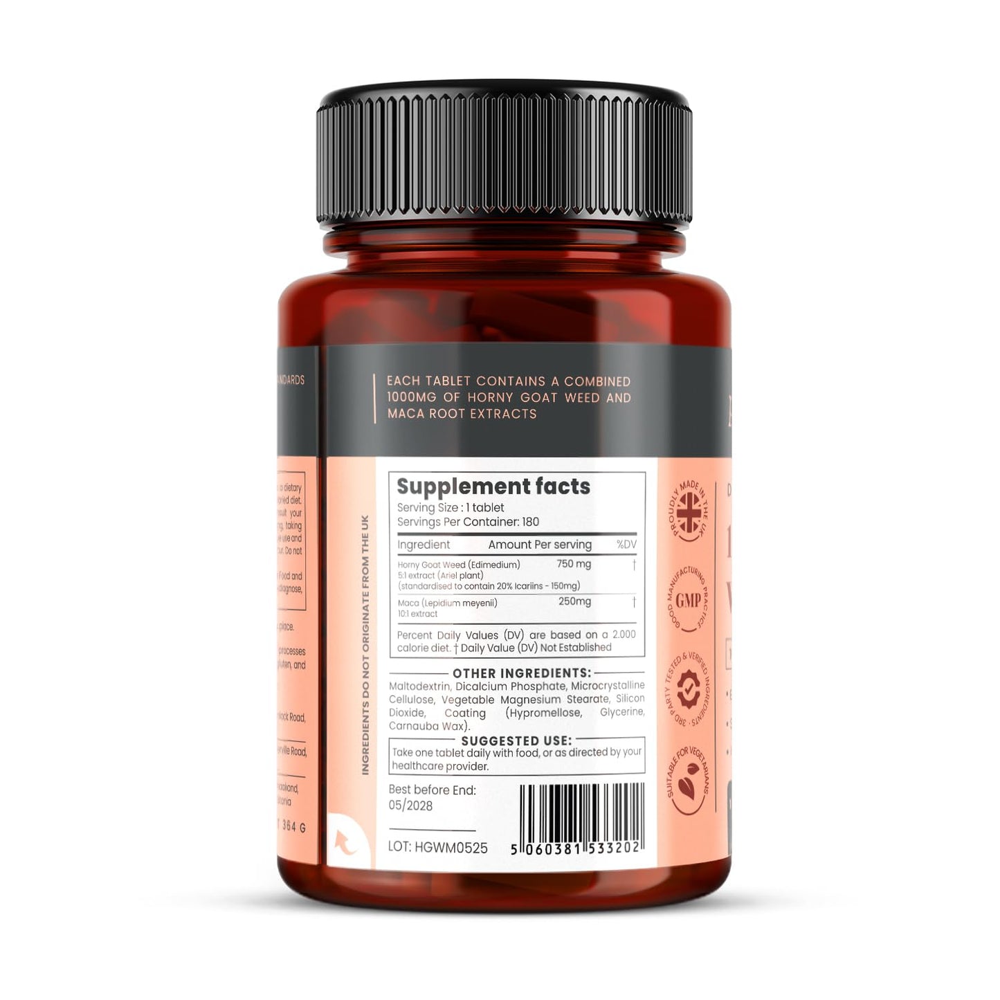 pureclinica 10X Horny Goat Weed & Maca Extract 6250mg x 180 Tablets (6 Months Supply) -10 X More Icariins - w/5mg Black Pepper Extract for 300% Increased Absorption - Medaid International