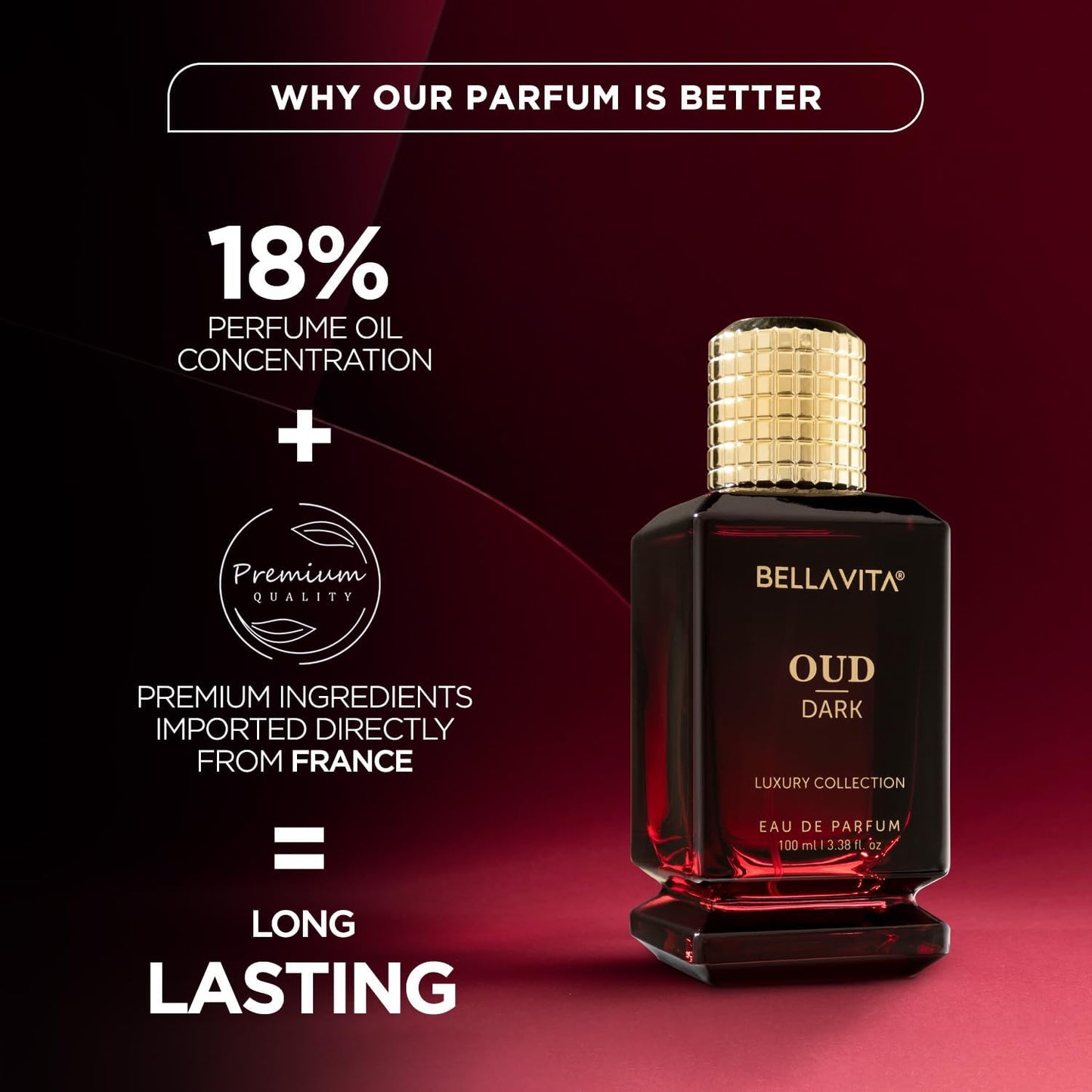 BellaVita Luxury OUD Dark Eau De Parfum (100ml) Unisex | Intense Arabian Perfume | Infused with Citrus, Grapefruit, Floral, Vetiver, Orris, Musky OUD | Arabic Dark Oud Perfume for Women & Men - Medaid International