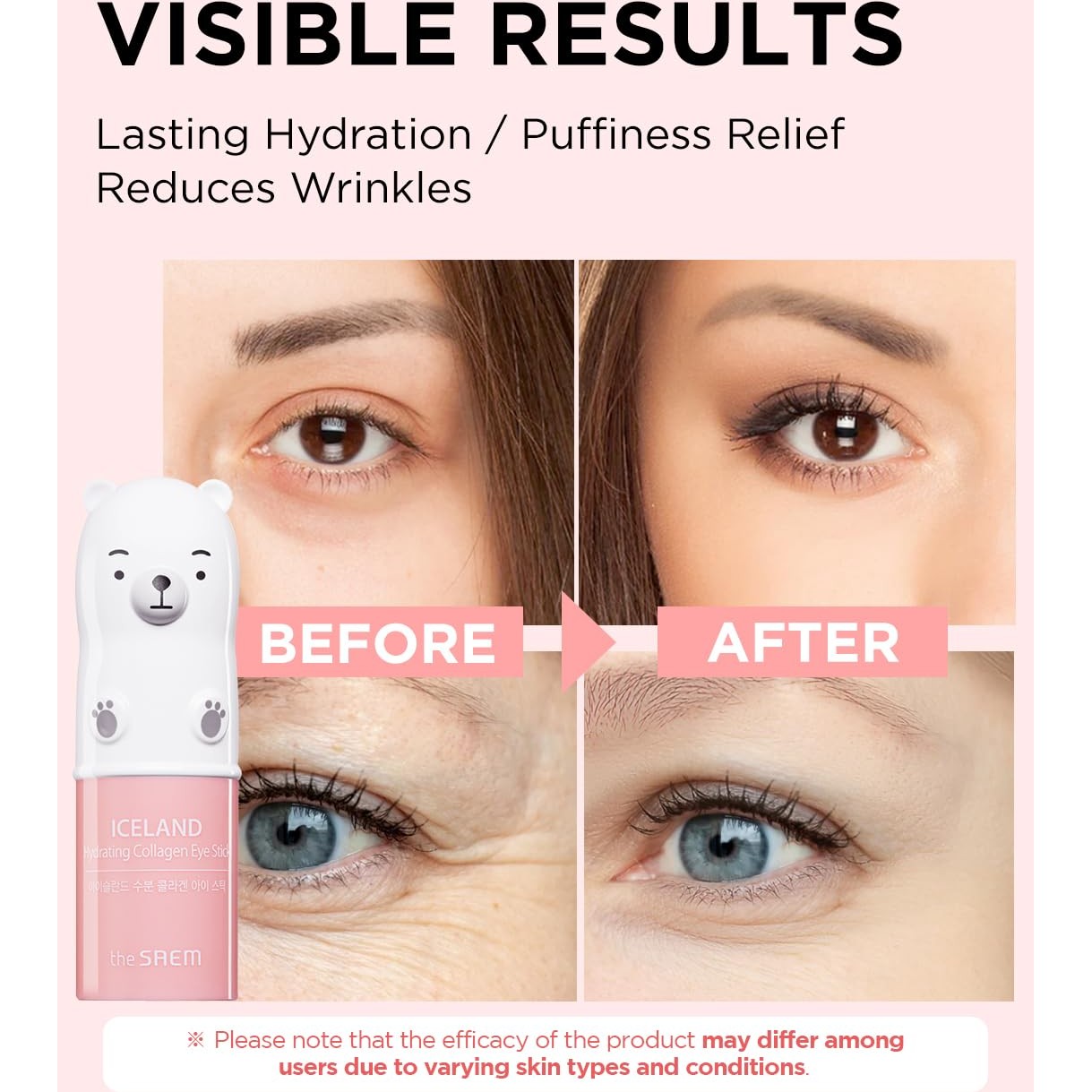 THESAEM Iceland Hydrating Collagen Eye Stick 0.24oz - Anti-wrinkle Moisturizing Eye Balm for Saggy Skin – Under Eye Treatment - Balm to Smooth Skin Texture - Rose Scent - Medaid International