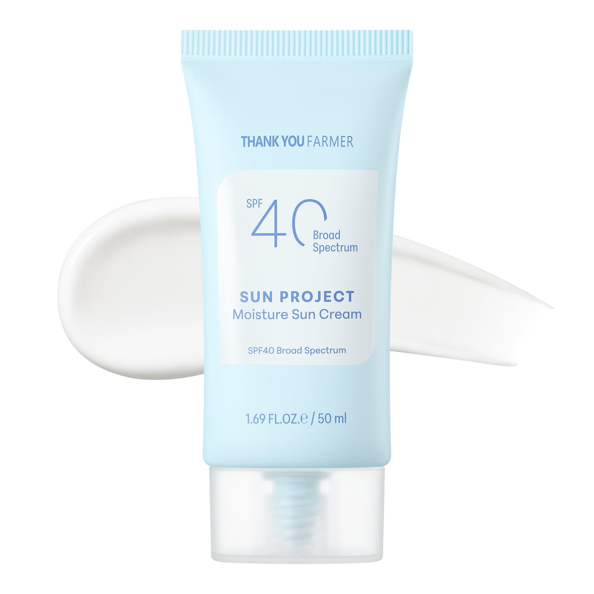 THANKYOU FARMER Sun Project Moisture Sun Cream SPF 40 - Korean Sunscreen with Panthenol - Fragrance Free, Broad Spectrum, Dermatologist Tested, Moisturizing, No White Cast 1.69 fl oz - Medaid International