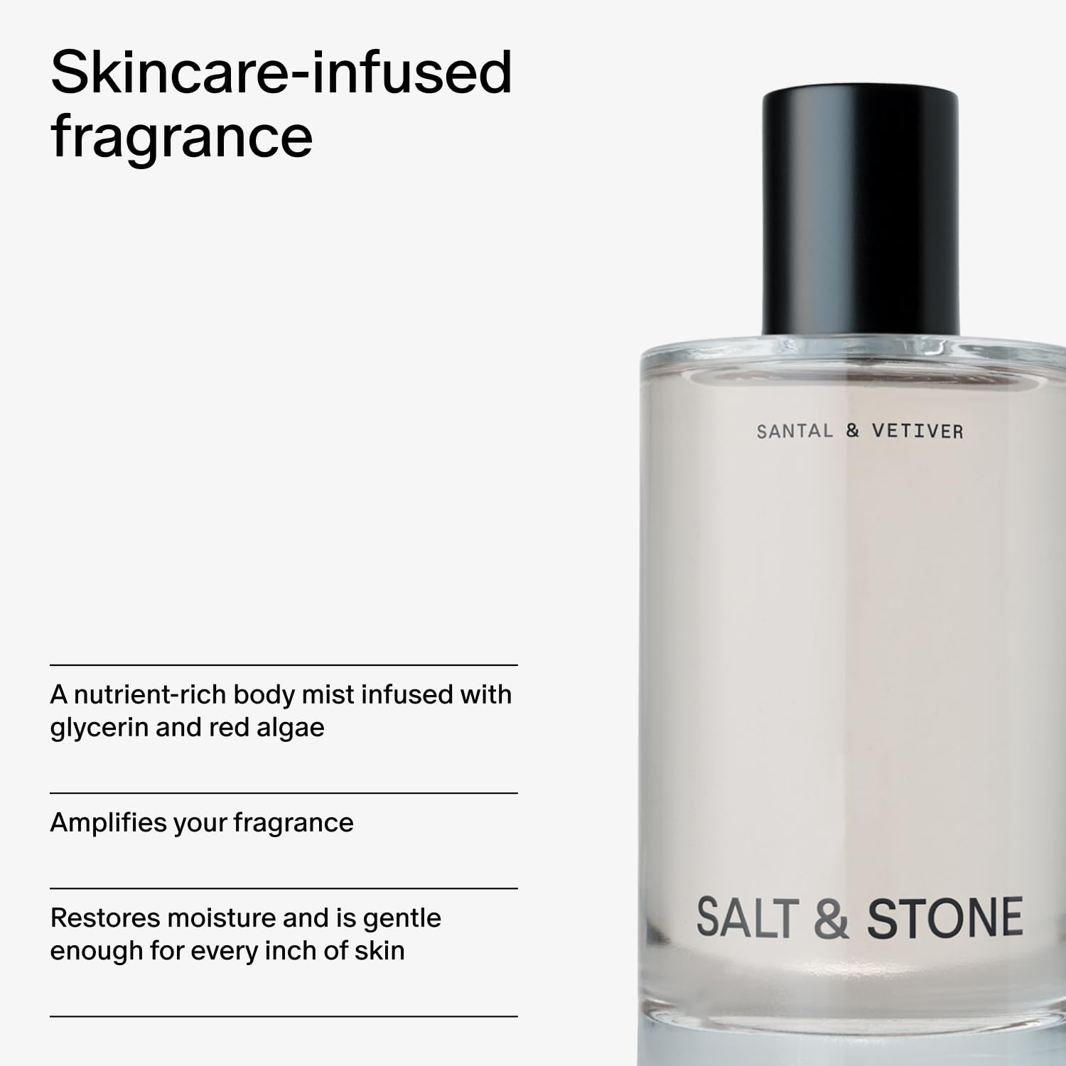 Salt & Stone Body Mist, Santal & Vetiver Scent, Skincare Infused Hair & Body Spray for Women and Men, Hydrating Fragrance with Glycerin and Red Algae, Vegan, Cruelty Free, 3.4 fl oz - Medaid International