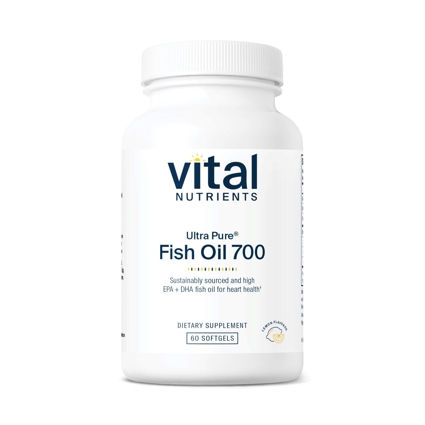 Vital Nutrients Ultra Pure® Fish Oil 700 | Supports Heart, Brain, and Joint Health* | Sustainably Sourced High EPA & DHA Omega-3 Fatty Acid | Lemon Flavor | Gluten, Dairy & Soy Free | 60 Softgels - Medaid International