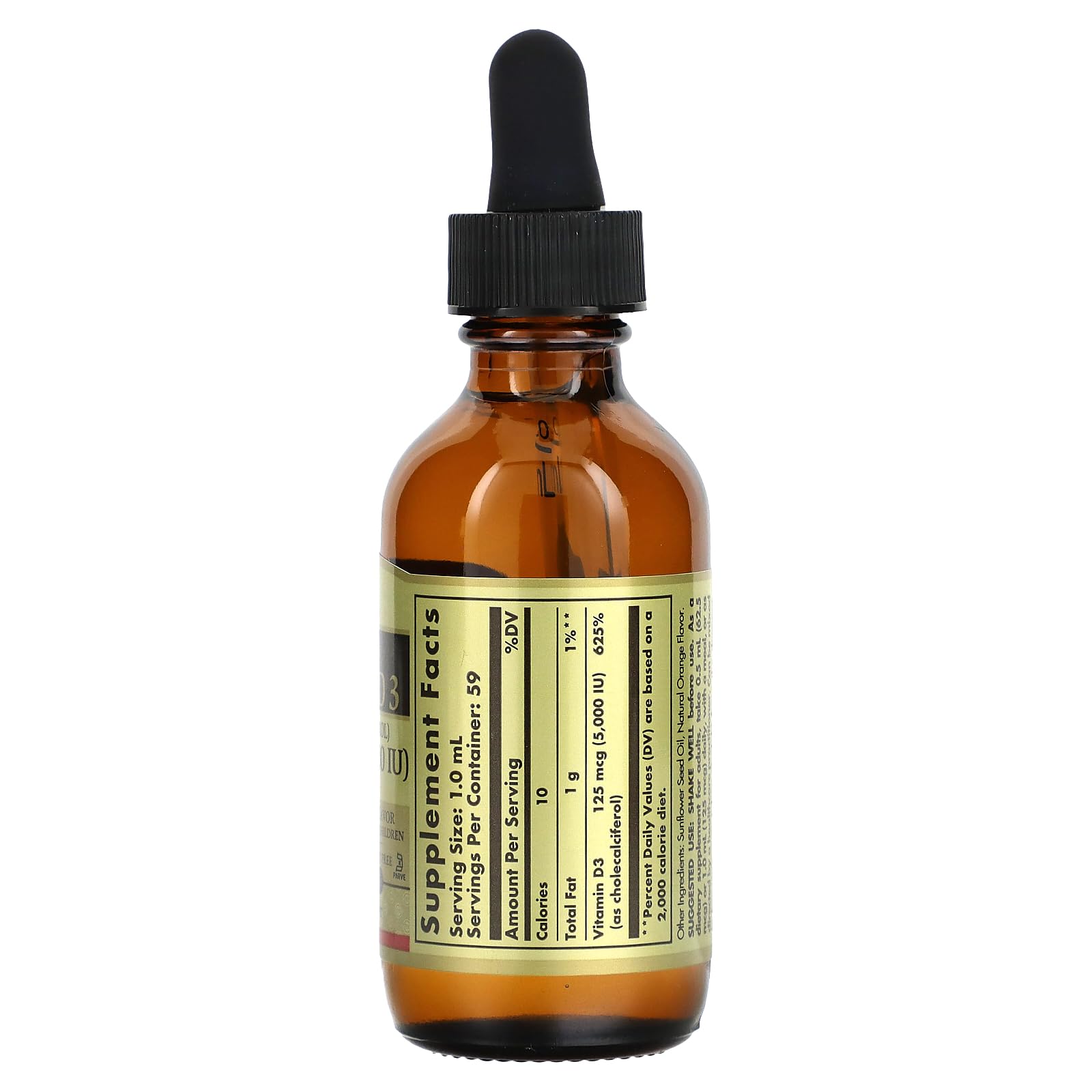 Solgar Liquid Vitamin D3 125 mcg (5,000 IU), 2 fl oz - Delicious, Natural Orange Flavor - Helps Maintain Healthy Bones & Teeth - Immune System Support - Gluten Free, Dairy Free, Kosher - 59 Servings - Medaid International